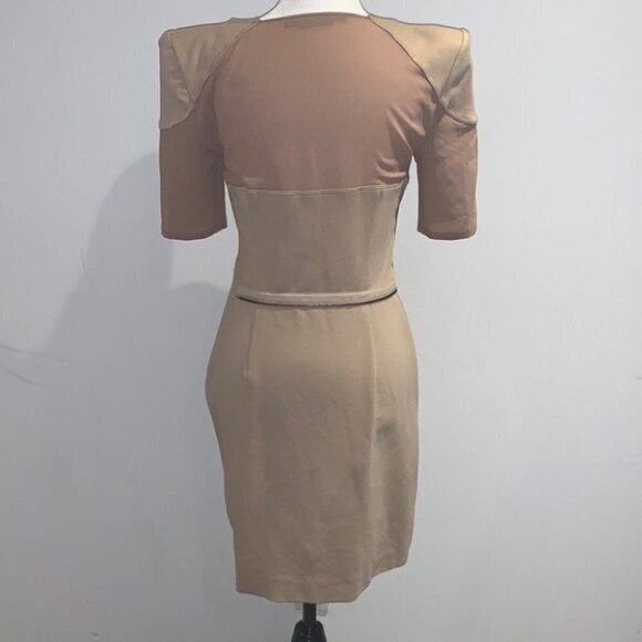 MACKAGE Tan Mesh Bandage Padded Shoulder Round  Neck Mini Bandage Dress Size 8 - Picture 8 of 16